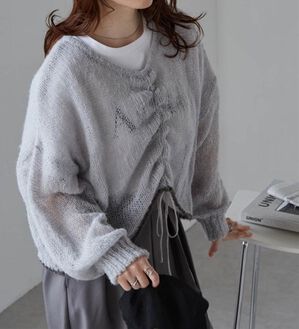 RANAN（ラナン）の「モヘアライク２ＷＡＹギャザーニット（ニット・セーター）」｜ライトグレー