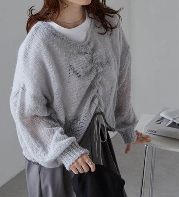 RANAN（ラナン）の「モヘアライク２ＷＡＹギャザーニット（ニット・セーター）」｜ライトグレー