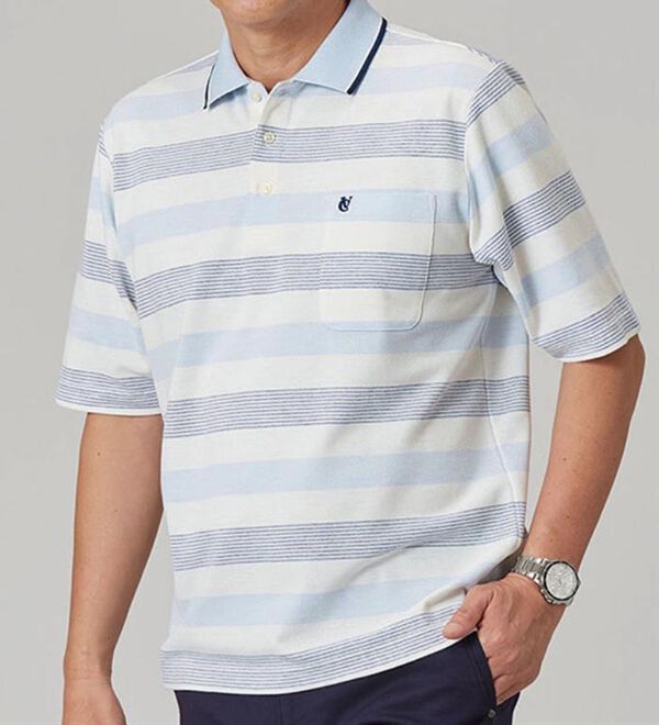 「＜コムルヴァン・オム＞爽やか夏色マルチボーダーポロ（メンズポロシャツ）」｜詳細画像