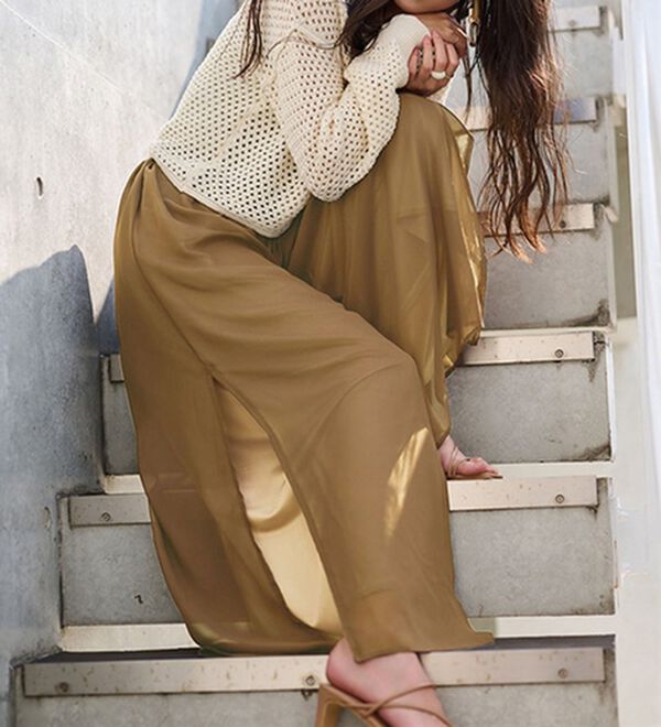 RANAN（ラナン）の「ひんやり！サイドスリットシフォンパンツ（フルレングスパンツ）」｜詳細画像