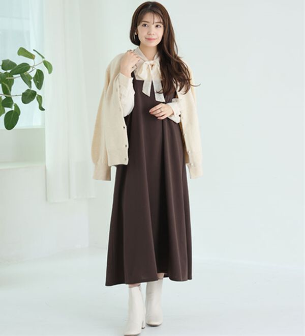 A HAPPY MARILYN（アハッピーマリリン）の「【Ｌ～６Ｌ】スポッと着られる！バックリボンｏｒ肩フリルから選べるバックデザインワンピ－ス（ジャンパースカート）」｜詳細画像