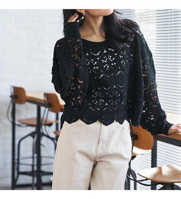 RANAN（ラナン）の「かぎ針風ショート丈プルオーバー（ニット・セーター）」｜詳細画像