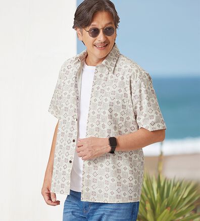 「国産　粋な大人の京染和柄シャツ（メンズシャツ）」