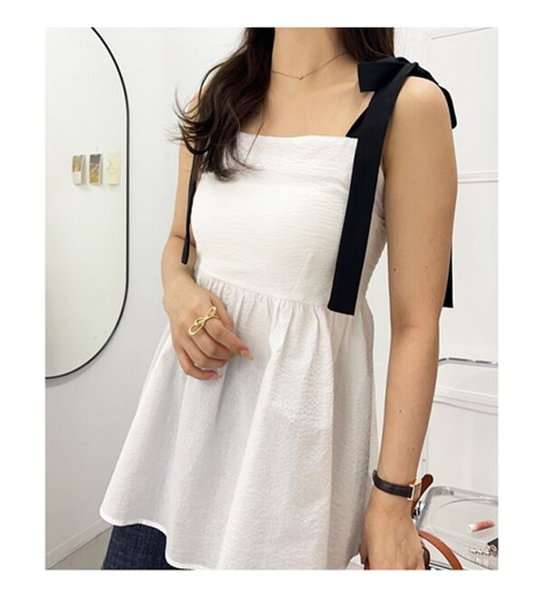 GeeRA（ジーラ）の「バイカラーぽこぽこリボンビスチェ（ブラウス）」｜詳細画像