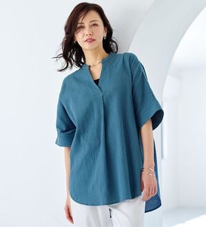 BELLUNA（ベルーナ）の「綿１００％楊柳素材ドルマンチュニック（チュニック）」｜ブルー