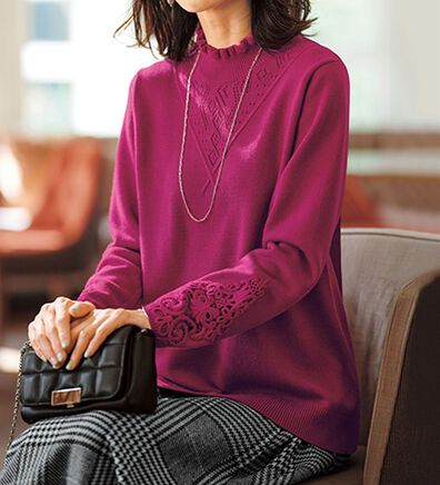 BELLUNA（ベルーナ）の「＜ＭＡＩＳＯＮ　Ｄ　ＡＺＵＲ＞ウール入り袖レースプルオーバー（ニット・セーター）」