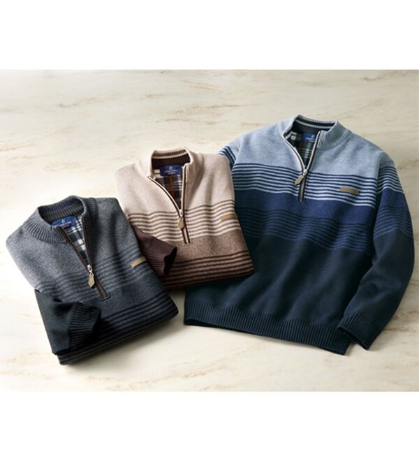 「洗えるパネル柄裏フリースセーター（メンズニット・セーター）」｜詳細画像