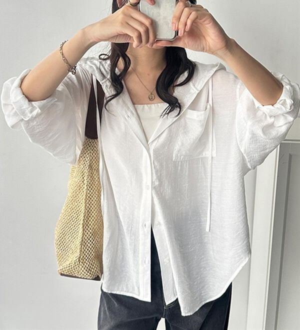 GeeRA（ジーラ）の「羽織にも◎フード付きオーバーサイズシャツ（シャツ）」｜詳細画像