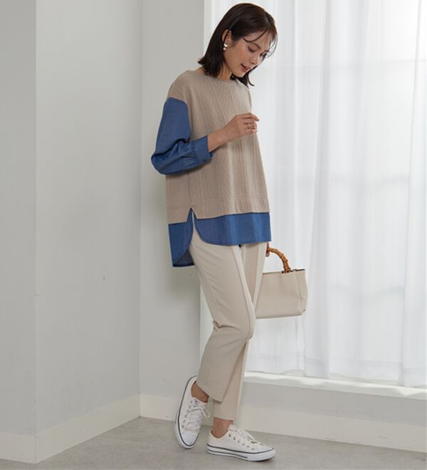 BELLUNA（ベルーナ）の「ケーブル&times;デニム切替チュニック（チュニック）」｜詳細画像