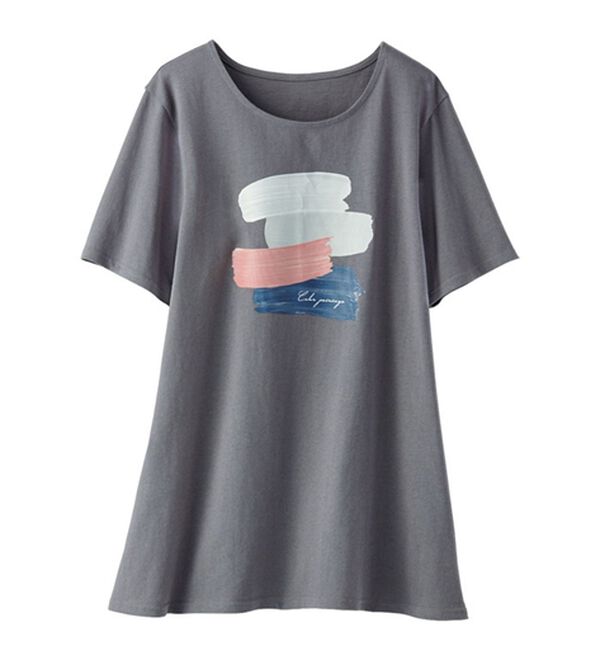 BELLUNA（ベルーナ）の「綿１００％ロング丈プリントＴシャツ（Tシャツ）」｜詳細画像