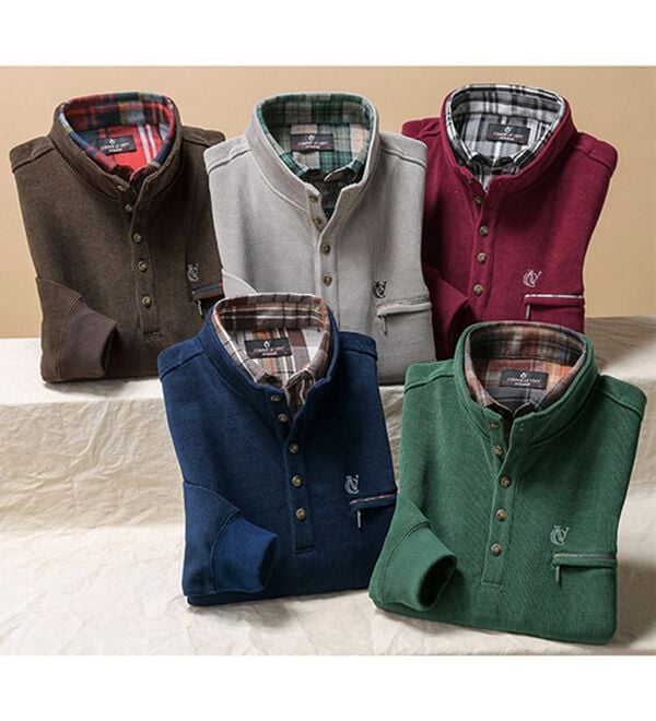 「＜コムルヴァン・オム＞着心地安心のダブル衿トレーナー（メンズトレーナー）」｜詳細画像