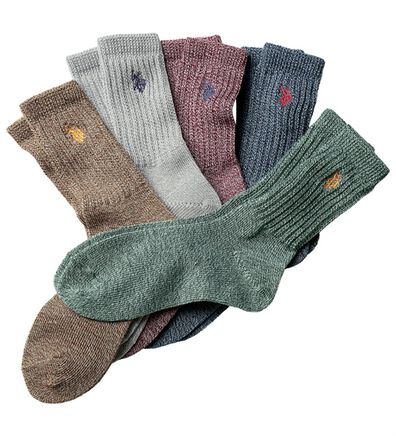 「【５足組】＜ユーエス　ポロ　アッスン＞ウール混杢調ワンポイントソックス（メンズ靴下・タイツ）」