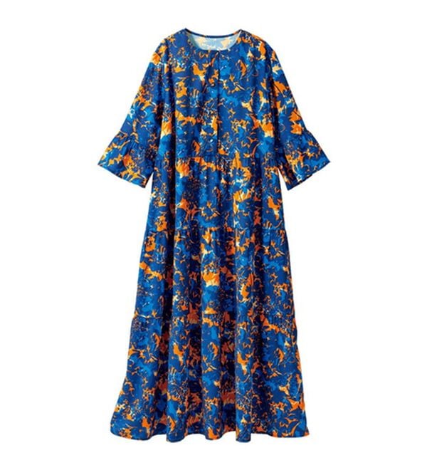 VINNO（ヴィノ）の「フレアー袖プリントロングワンピース（ロングワンピース）」｜詳細画像