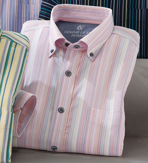 「＜コムルヴァン・オム＞毎日快適ソフトオックスシャツ（メンズシャツ）」｜ピンクストライプ