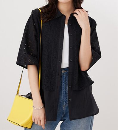 BELLUNA（ベルーナ）の「レース切替デザインシャツジャケット（シャツ）」