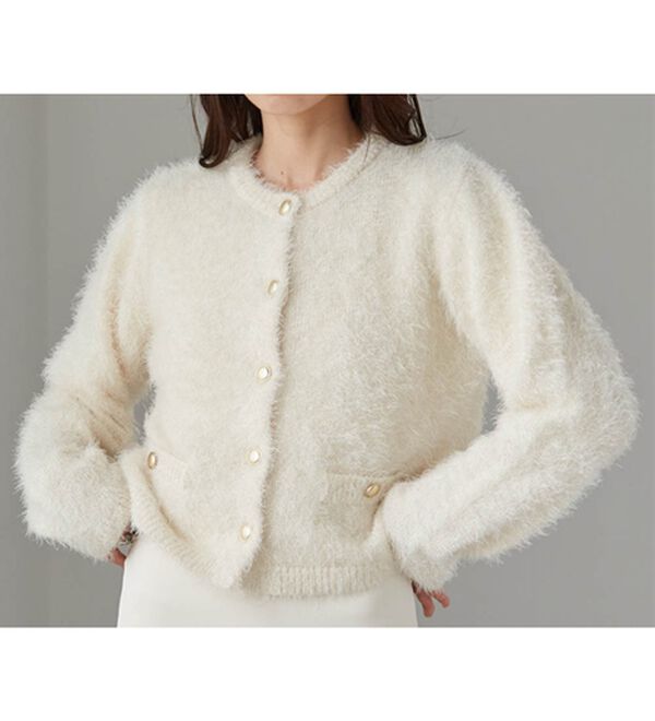 RANAN（ラナン）の「ゴールド調ボタンラメシャギーカーディガン（ニットカーディガン）」｜詳細画像