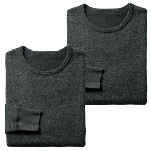 「【2枚組】日本製 ３重奏のぬくもりエア３インナー（メンズ肌着・インナーウェア）」｜杢チャコール 長袖丸首