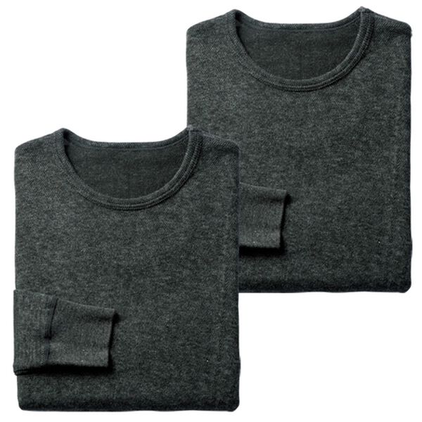 「【2枚組】日本製 ３重奏のぬくもりエア３インナー（メンズ肌着・インナーウェア）」｜杢チャコール 長袖丸首