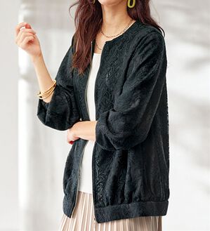 BELLUNA（ベルーナ）の「フラワー幾何柄レース配色ジャケット（その他ジャケット）」｜黒