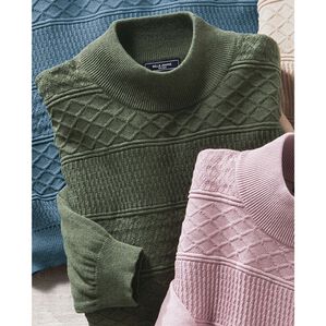 「コットンシルク編地柄セーター（メンズニット・セーター）」｜グリーン