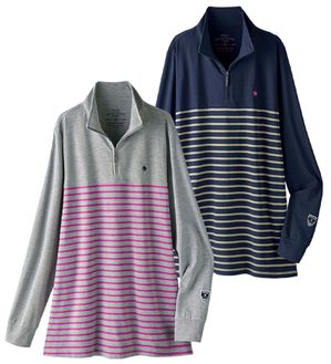 ルフラン（ルフラン）の「【２色組】【ＰＯＬＯ　ＢＣＳ】ハーフジップ切替ボーダープルオーバー（カットソー）」｜2色組