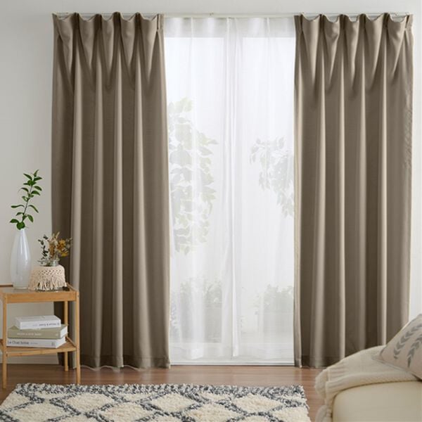 iellio（イエリオ）の「【４枚組】お買得遮光カーテン＜遮光カーテンセット・洗える・レースカーテン・無地・ウォッシャブル＞（ドレープカーテン）」｜モカベージュ