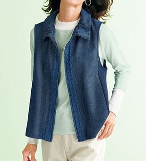 BELLUNA（ベルーナ）の「デニム素材切替デザインベスト（ベスト）」｜インディゴ系