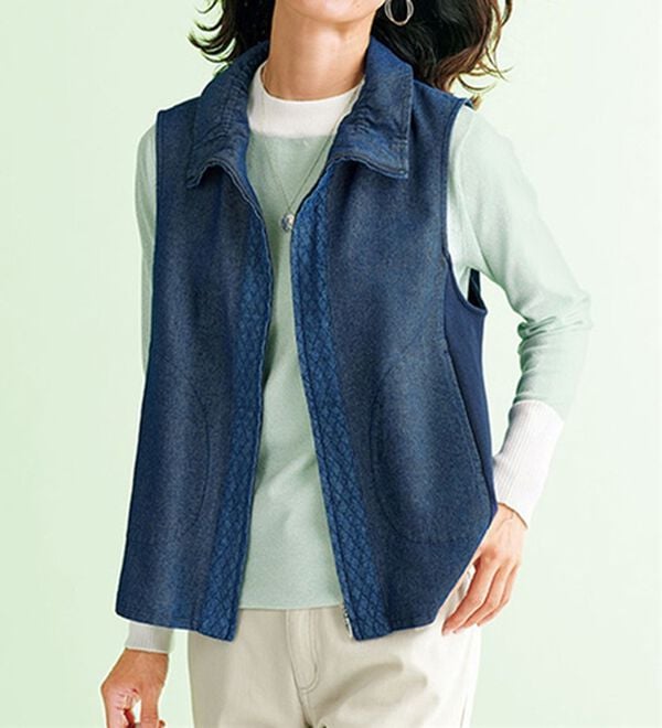 BELLUNA（ベルーナ）の「デニム素材切替デザインベスト（ベスト）」｜インディゴ系