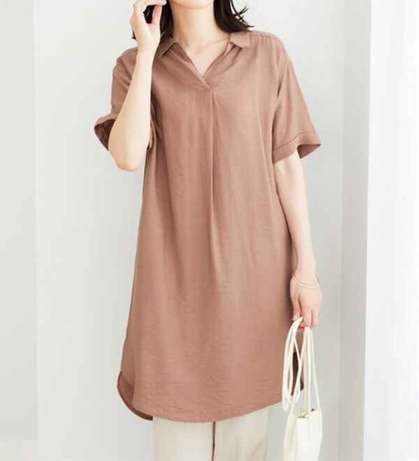 BELLUNA（ベルーナ）の「レーヨンナイロン素材シャツワンピース（その他ワンピース）」｜ローズピンク