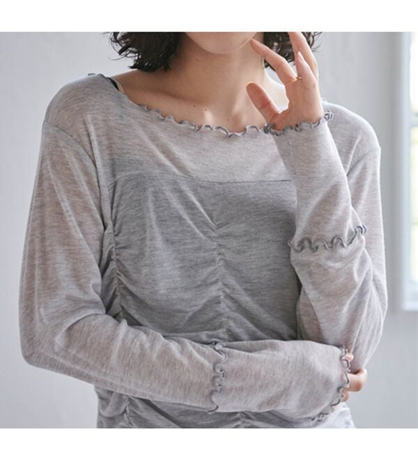 RANAN（ラナン）の「ギャザーデザインシアーTシャツ（Tシャツ）」｜詳細画像