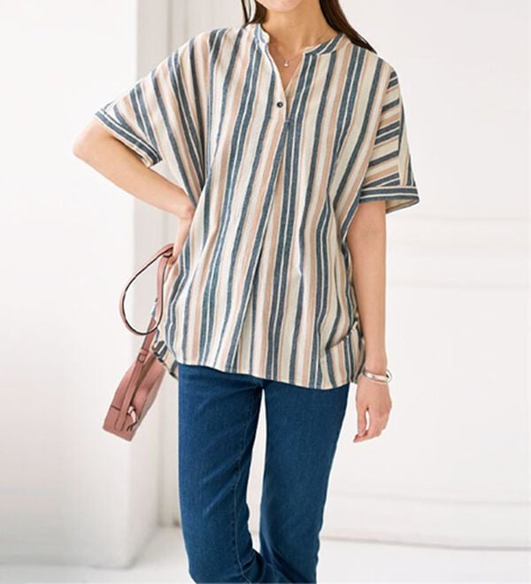 BELLUNA（ベルーナ）の「マルチストライプスキッパーデザインシャツ（チュニック）」｜詳細画像