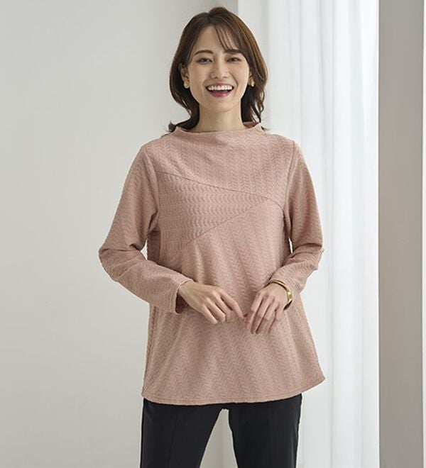 BELLUNA（ベルーナ）の「波柄ジャカード切替デザインプルオーバー（カットソー）」｜詳細画像