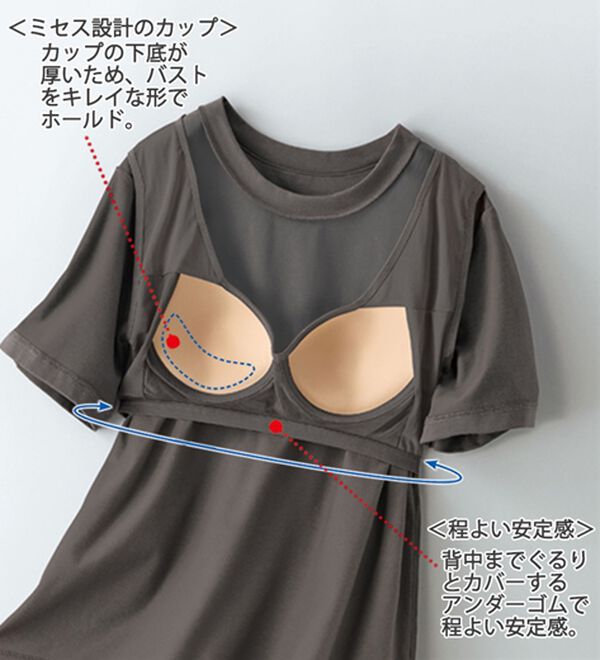 BELLUNA（ベルーナ）の「ミセスに嬉しいカップ付！おしゃれロゴＴシャツ（Tシャツ）」｜詳細画像