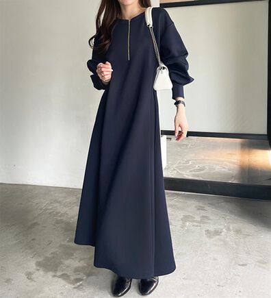 GeeRA（ジーラ）の「【再入荷】1枚で決まる！ハーフジップフレアワンピース（カットソーワンピース）」