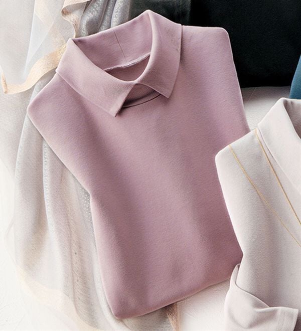 ルフラン（ルフラン）の「柔らかコットン衿付プルオーバー（カットソー）」｜ローズグレー