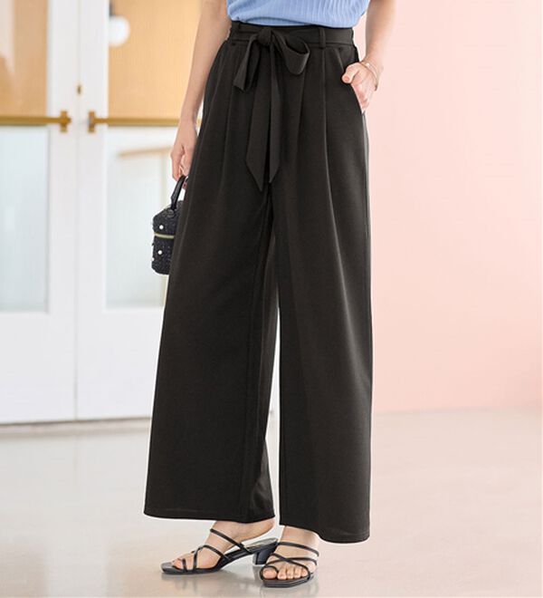 alotta（アロッタ）の「【４つの機能付】ひんやり共布リボン付ワイドパンツ（ワイドパンツ・ガウチョ）」｜詳細画像