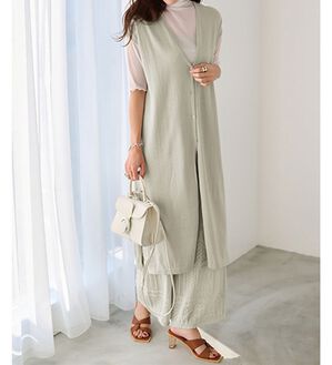 RANAN（ラナン）の「夏でも涼しい！綿１００％ニットセットアップ（セットアップ）」｜ライトグレー