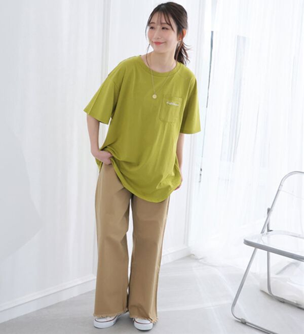 A HAPPY MARILYN（アハッピーマリリン）の「【Ｍ～８Ｌ】綿１００％！楽ちん裾ラウンドさらっと涼やかチュニック丈Ｔシャツ（Tシャツ）」｜詳細画像