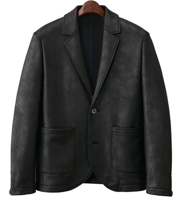 「フェイクレザーテーラードジャケット（メンズジャケット）」｜ブラック