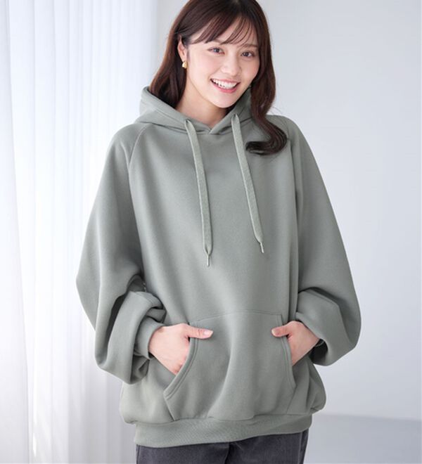 alotta（アロッタ）の「あったか裏起毛パフ袖ゆったりパーカー（パーカー）」｜ミント