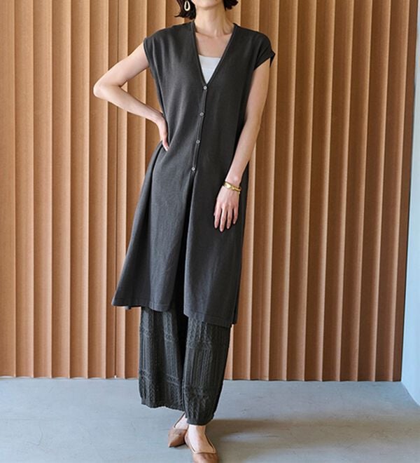 RANAN（ラナン）の「夏でも涼しい！綿１００％ニットセットアップ（セットアップ）」｜チャコール