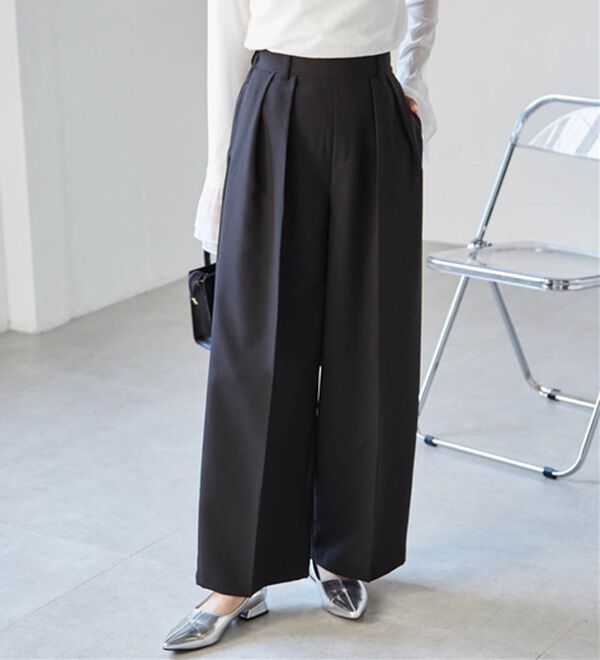 選べる股下】きれい見え2タックワイドスラックス - ベルーナ