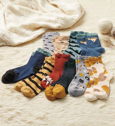 「【１０足組】口ゴムゆったり毎日ねこ靴下（靴下・ストッキング）」