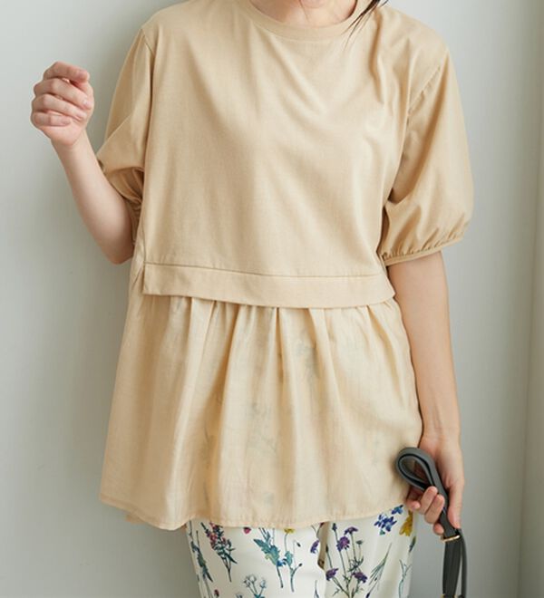 BELLUNA（ベルーナ）の「ギャザー使い異素材切替ふんわりチュニック（チュニック）」｜詳細画像