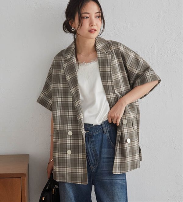 RANAN（ラナン）の「【新色追加】麻調ダブルボタンハーフスリーブジャケット（テーラードジャケット）」｜詳細画像