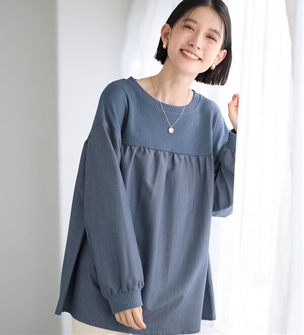 Viola e Viola（ヴィオラ エ ヴィオラ）の「アゼ編み風裏起毛　異素材切替プルオーバー（カットソー）」｜詳細画像