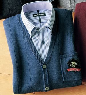 「選べる刺しゅうポケット付ベスト（メンズニット・セーター）」｜ブルー