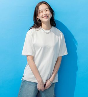 BELLUNA（ベルーナ）の「汗ジミ対策！＜エアリーアイスコットン＞オーバーサイズＴシャツ（Tシャツ）」｜オフ白