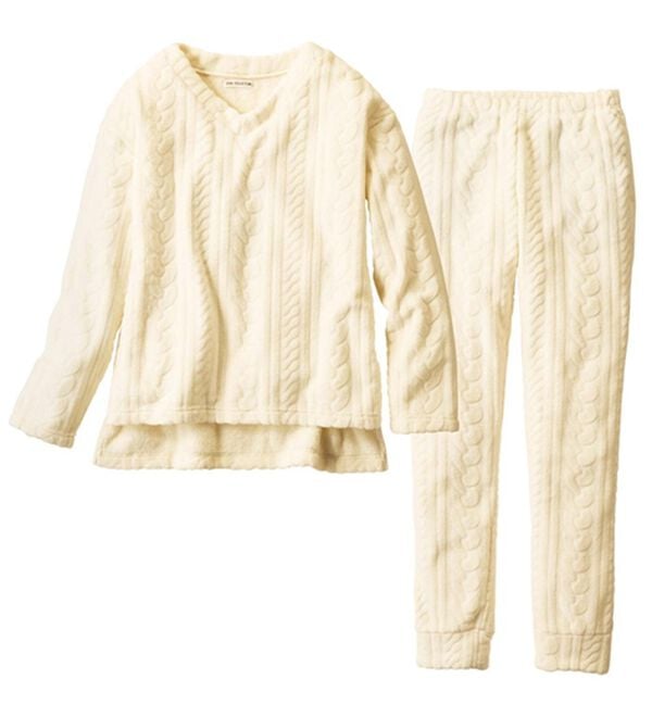YU'NOW（ユナウ）の「ケーブルニット風フリースルームウェアセット（パジャマ・ルームウェア）」｜アイボリー
