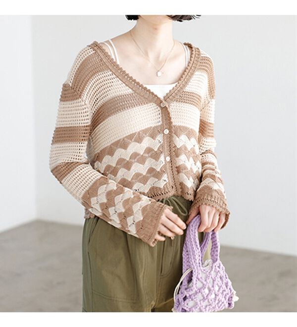 GeeRA（ジーラ）の「配色ニットボーダーカーディガン（ニットカーディガン）」｜詳細画像